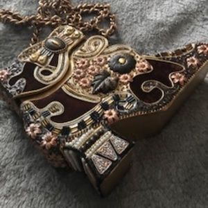Unique Beaded Boot Style purse with chain
